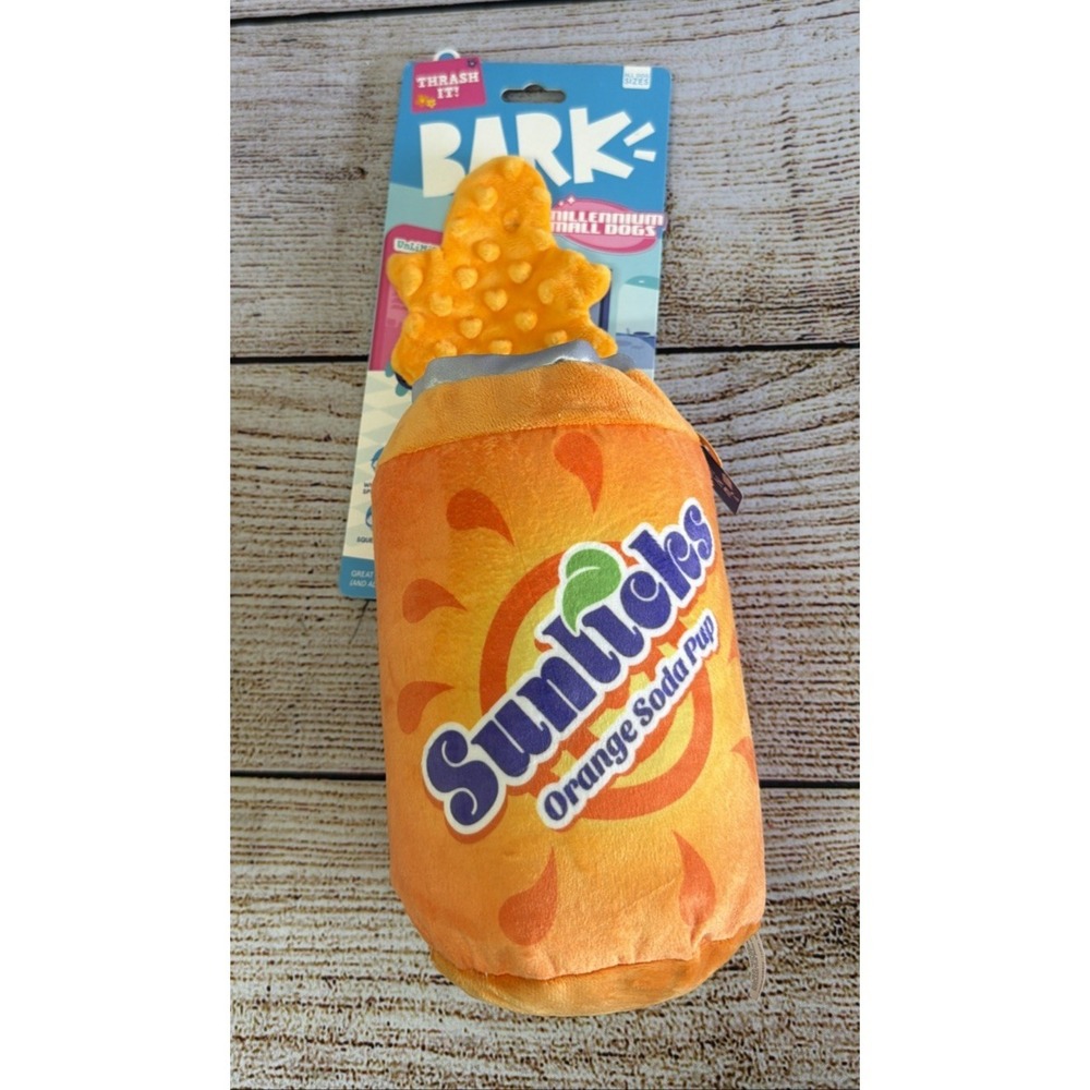 New Bark Box Sunlicks Soda Plush Dog Toy Crinkle Squeaker Small